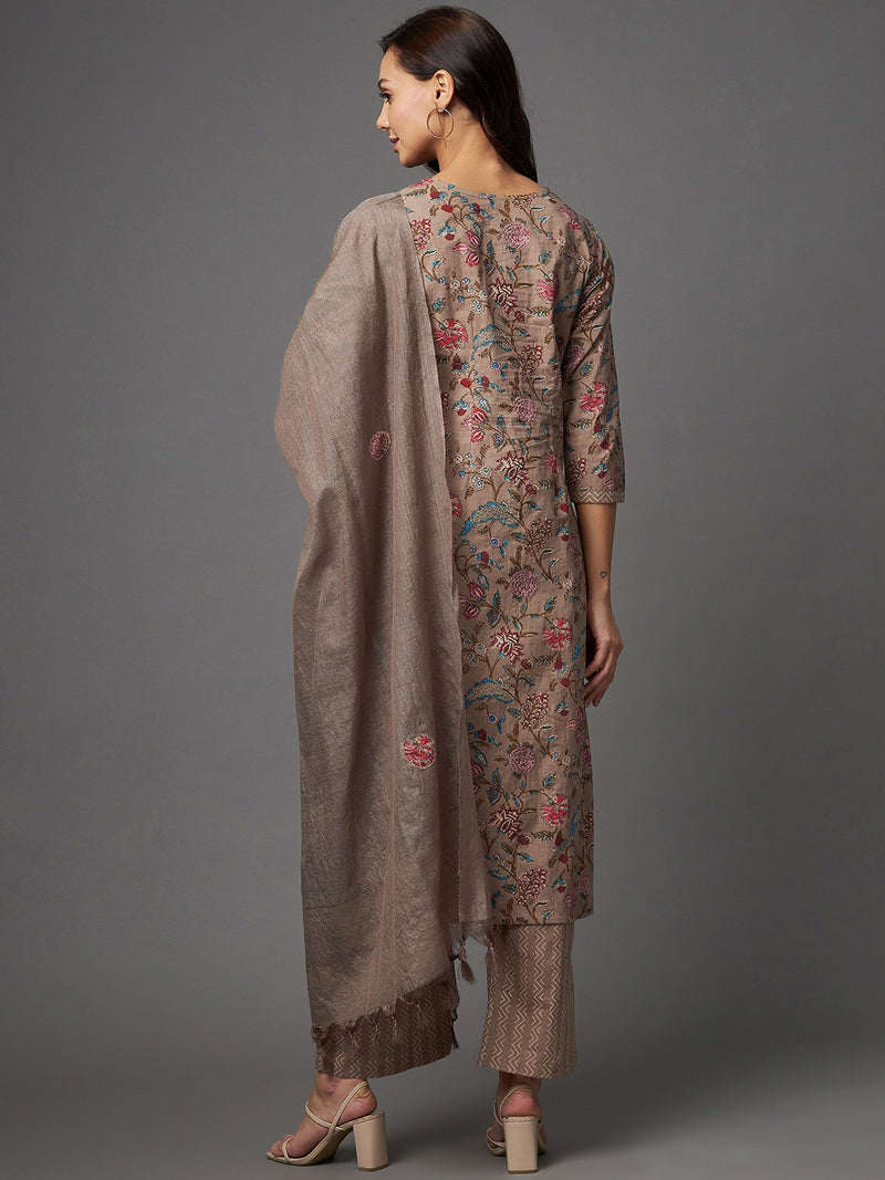 Embroidered Kurta Sets With Palazzo & Dupatta Set