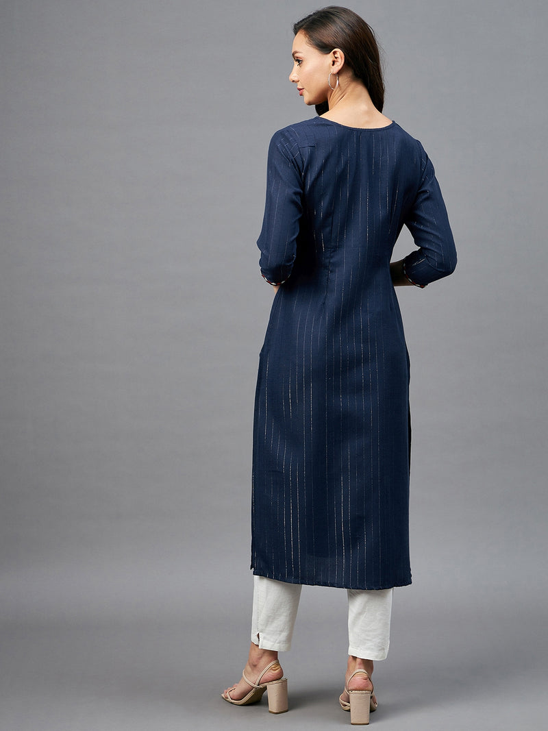 Blue Straight Cotton Kurta