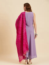 Purple Kurta  With Palazzo & Dupatta Set