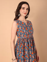 Floral Printed  Gathered Keyhole Neck  Kurta with palazzo & dupatta set