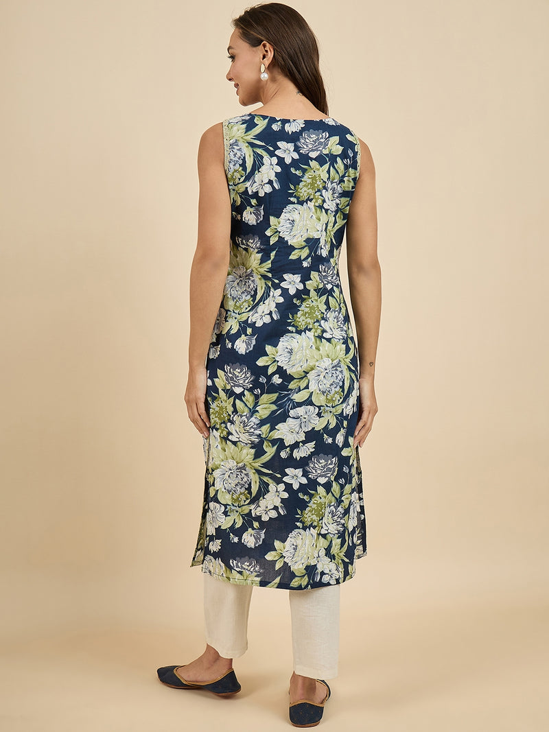 Floral Blue Printed Kurta