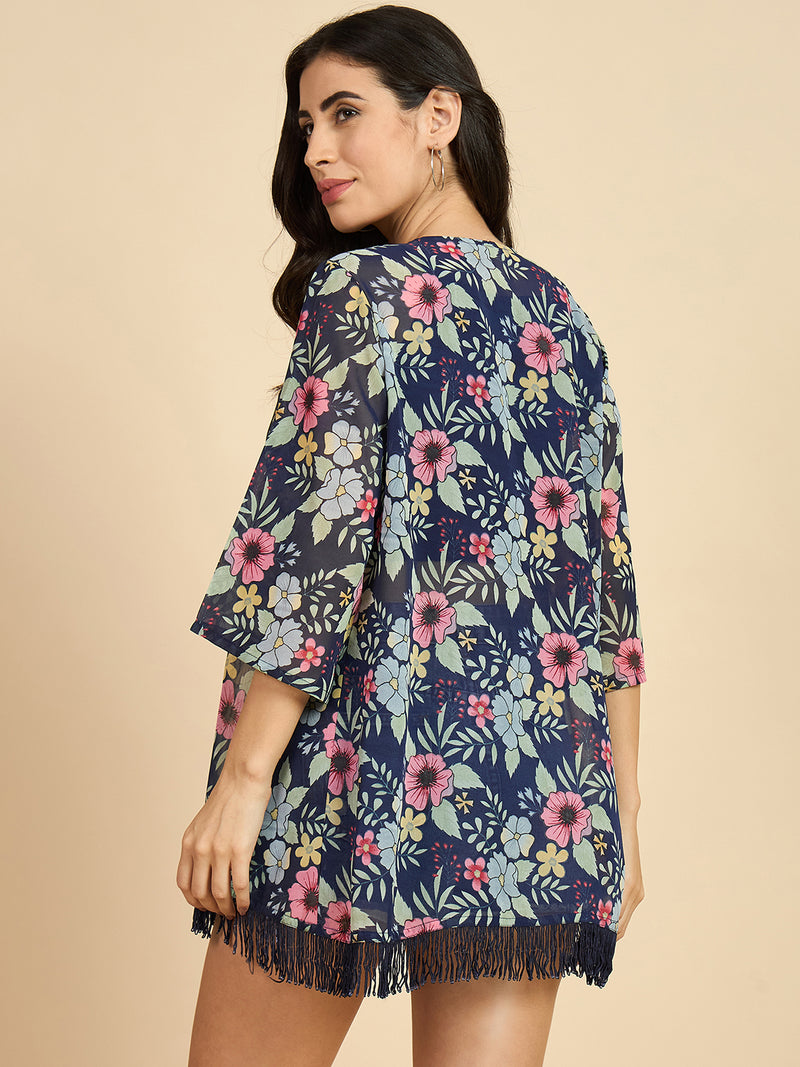 Floral Printed Front Open Shrug