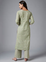 Green Printed Kurta With Palazzo Set