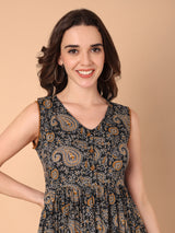 Paisley Print V-Neck Flared Dress