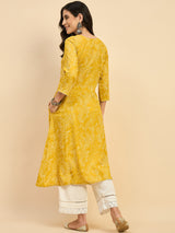 Embroidered Yellow A line Kurta