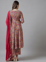 Floral Printed Kurta With Palazzo & Dupatta Set