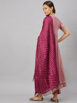 Peach Raw Silk Kurta With Palazzo & Dupatta Set