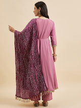 Solid Anarkali Kurta With Palazzo & Dupatta Set