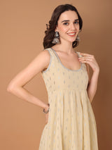 Enthic Cream & Gold Embellished Anarkali Kurta