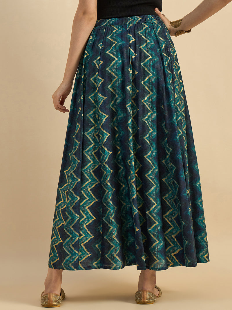 Abstract Printed Flared Skirt