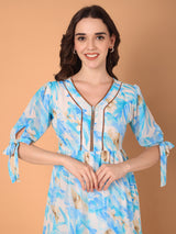 Tiered Midi Dress with Tropical Print