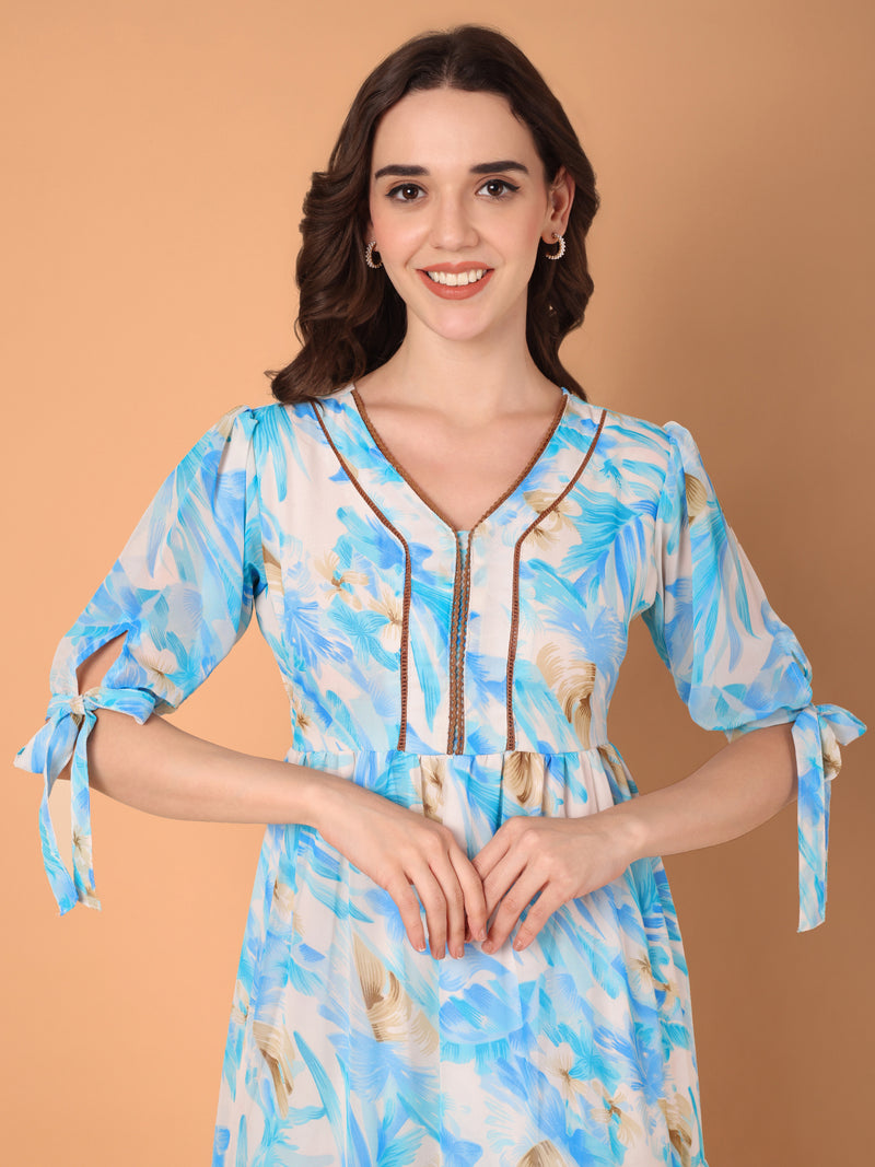 Tiered Midi Dress with Tropical Print
