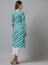 Striped Blue & White Printed Kurta