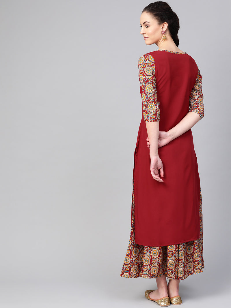 Red Straight Kurta With Palazzo Set