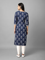 Blue Cotton Printed Kurta