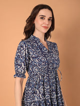 Printed Mandarin Collared Midi Dress