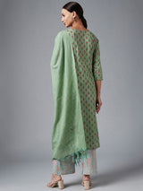 Green Printed Kurta With Dupatta & Palazzo