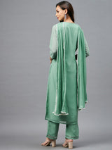 Green Embroidered Kurta With Palazzo & Dupatta