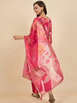 Floral Printed Kurta With Palazzo & Dupatta Set