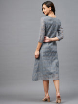 Grey and Golden Checks Printed A-Line Dress