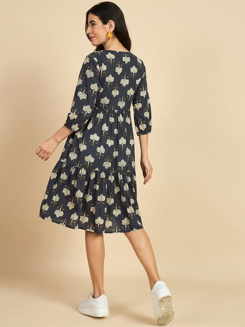 Abstract Printed Cotton Fit & Flared Dress