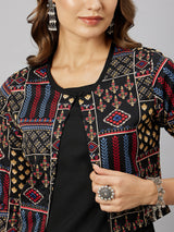 Printed Black Kurta With Palazzo & Jacket Set