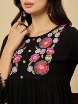 Embroidered Black Solid Dress