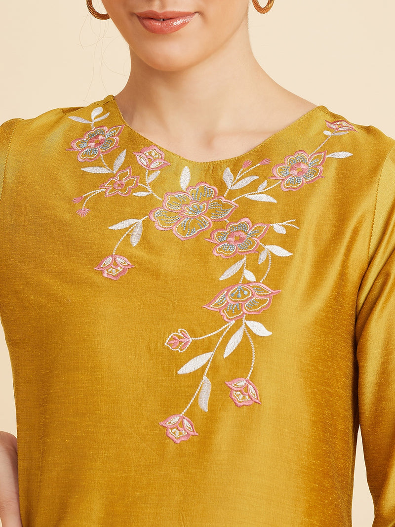 Tafeta Yellow Embroidered Co-Ords