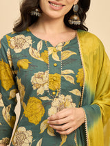 Floral Printed Kurta With Palazzo & Dupatta Set