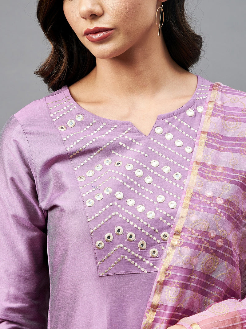 Solid Straight Kurta With Palazzo Dupatta Set