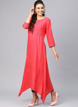 Red A Line Kurta