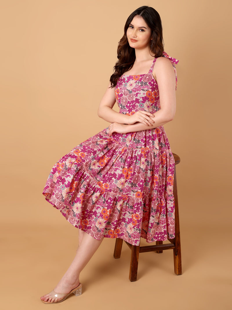 Floral Printed Gathered Dress