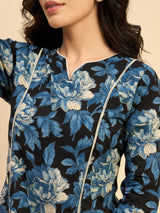 Blue Flower Print Top