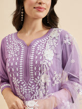 Embroidered Kurta With Palazzo & Dupatta