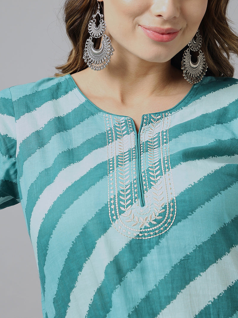 Striped Blue & White Printed Kurta