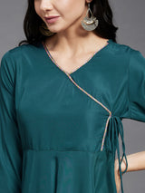 Green Solid Angrakha Kurta With Dupatta & Palazzo