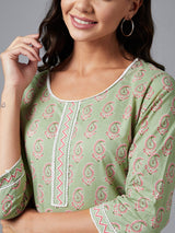 Green Printed Kurta With Palazzo Set