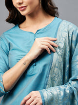 Straight Calf Length Kurta With Palazzo & Dupatta