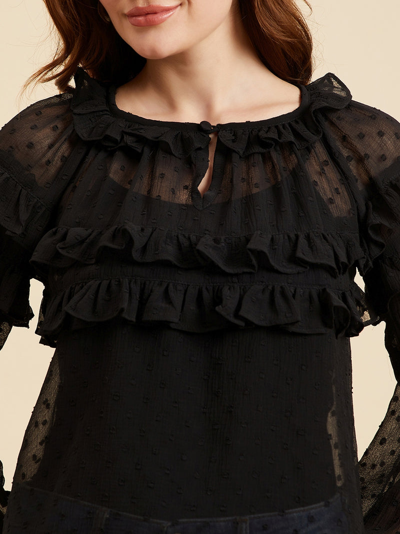 Black Dobby Georgette Top