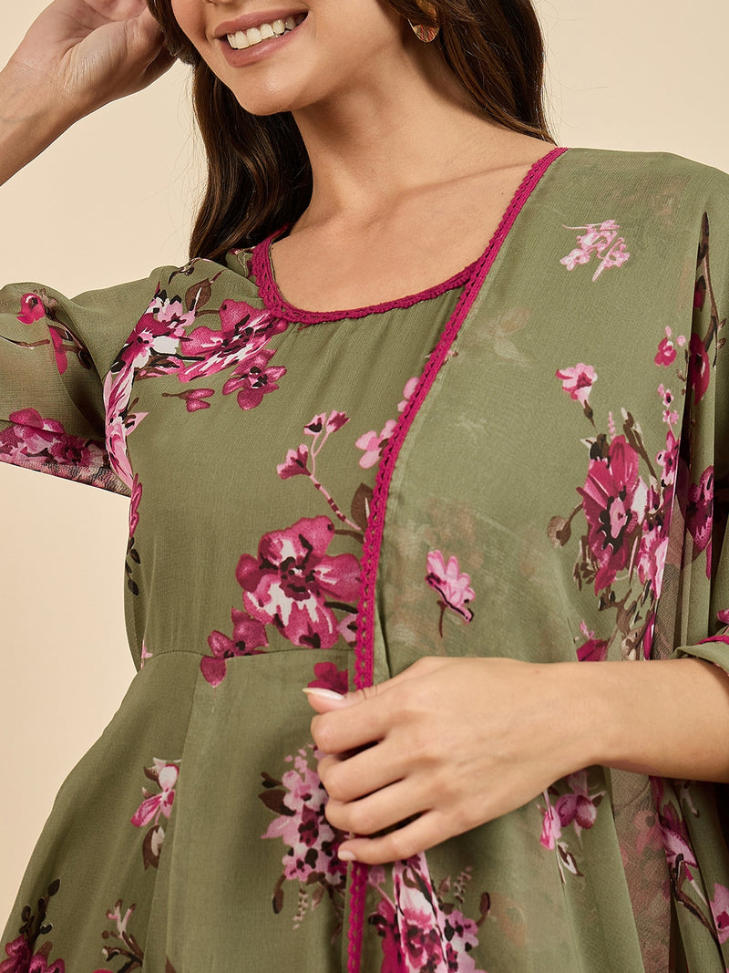 Floral Printed Kurta With Dupatta Set