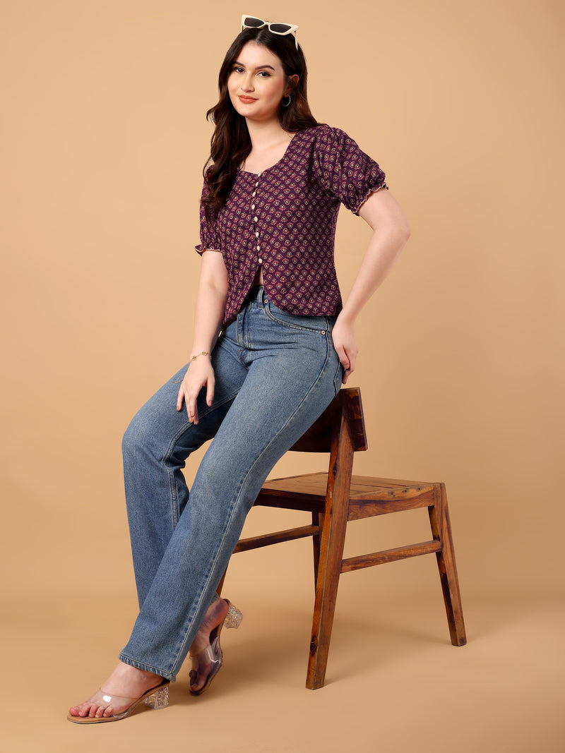 Floral Printed cuff sleeve top