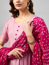 Pink Kurta With Palazzo & Dupatta Set