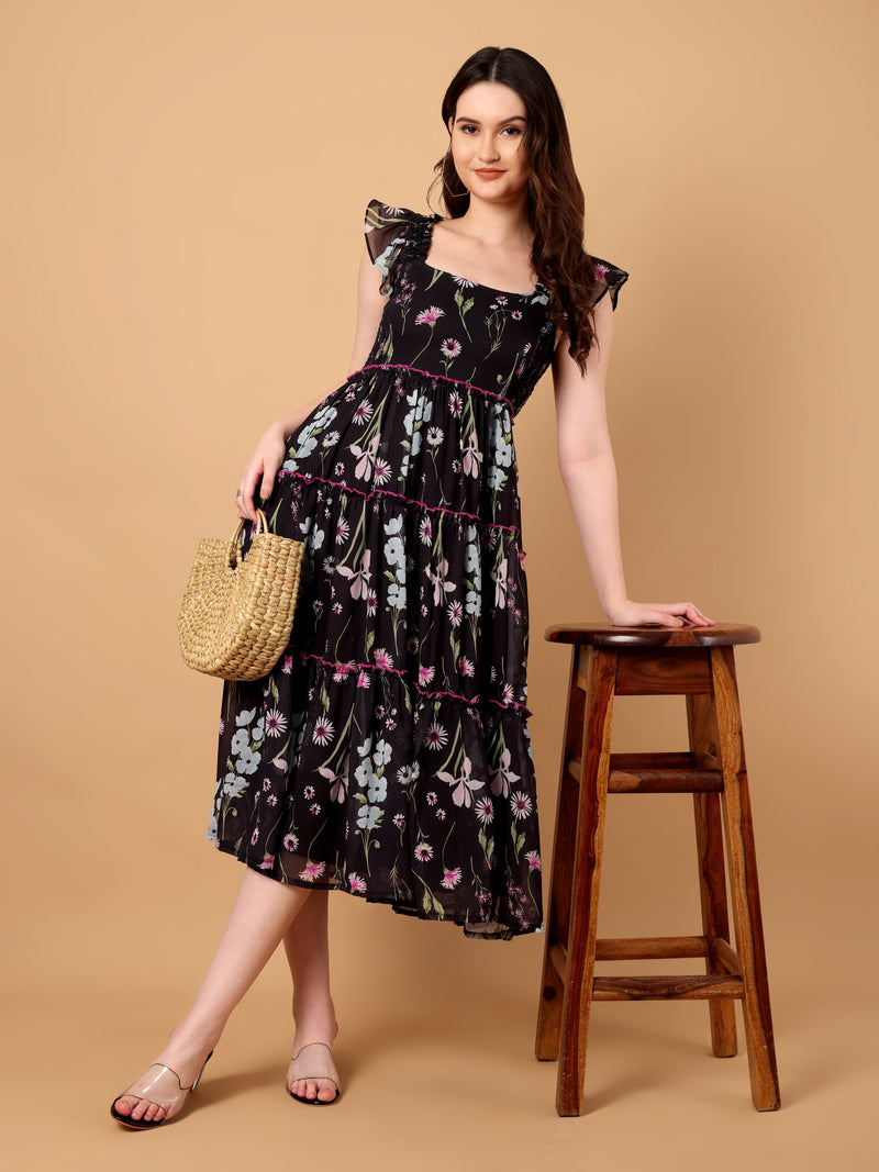 Floral Printed Gathered Dress