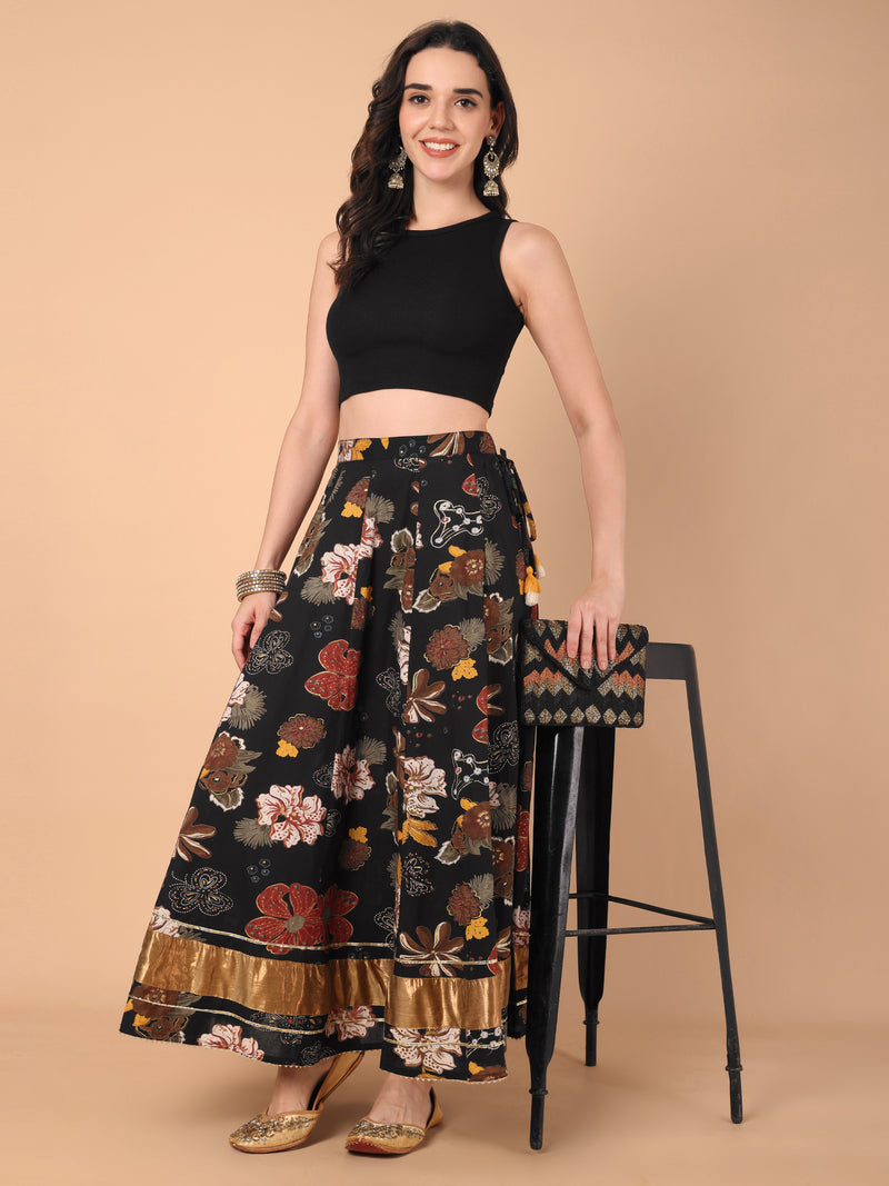 Printed Gota Work Gathered Skirt