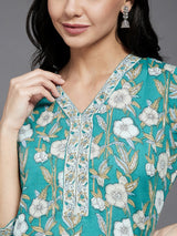 Floral Printed Kurta With Palazzo & Dupatta Set