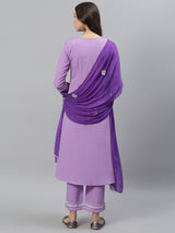 Lavender Solid A-Line Kurta Palazzo and Dupatta Set