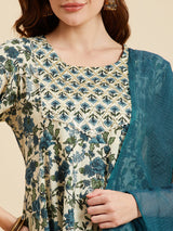 Floral Printed Kurta With Palazzo & Dupatta Set