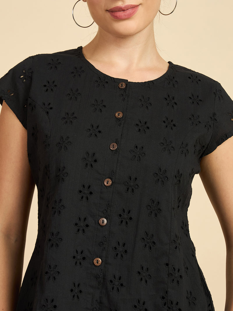 Black Schiffli Top