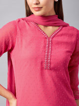 Pink Georgette Kurta With Palazzo & Dupatta Set