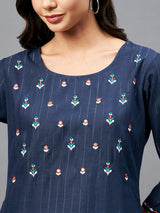 Blue Straight Cotton Kurta